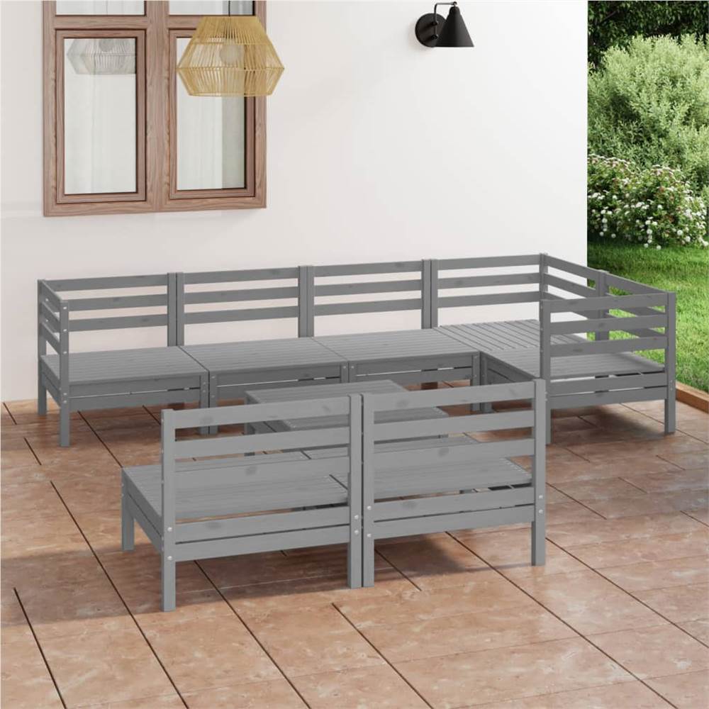 

8 Piece Garden Lounge Set Solid Pinewood Grey