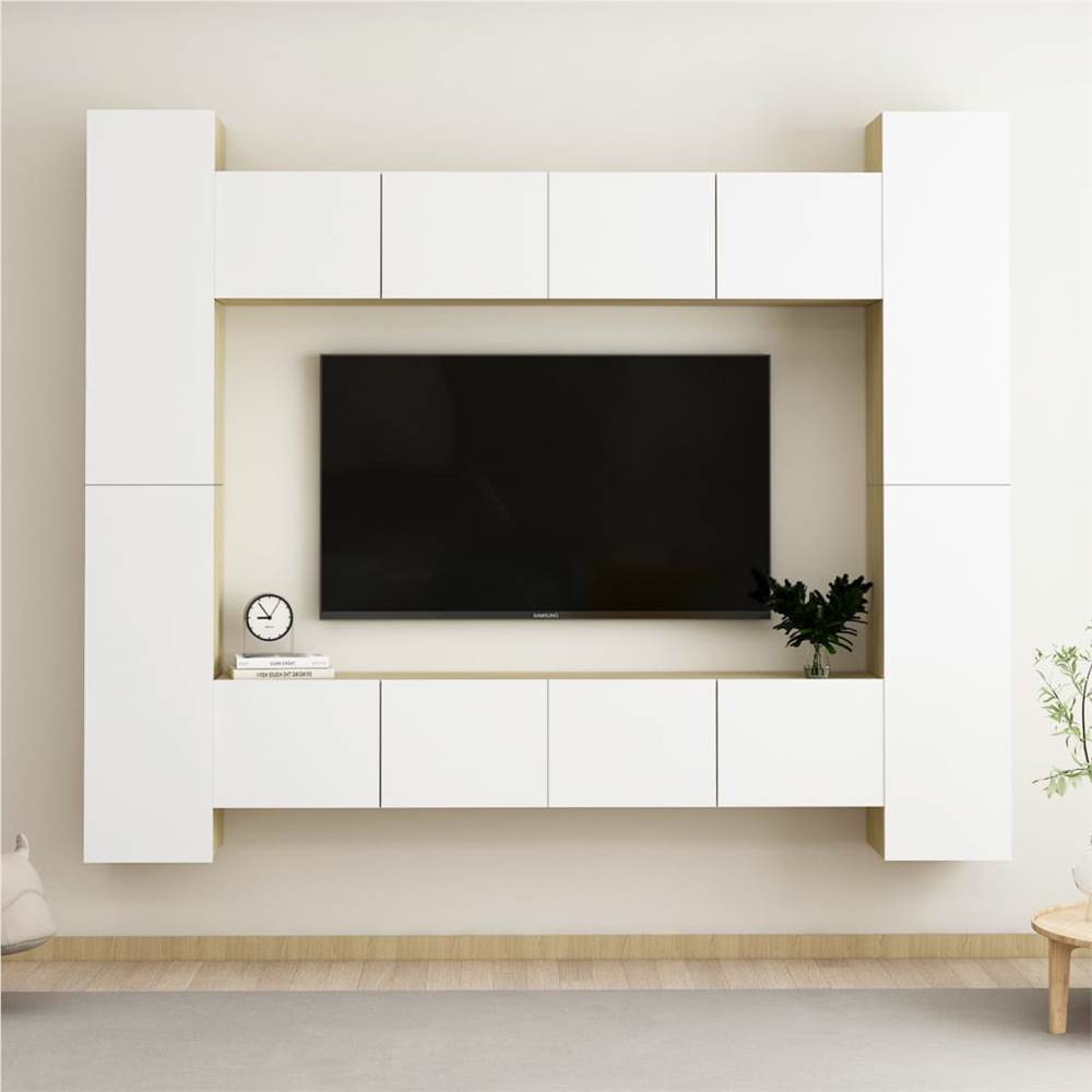 8-teiliges TV-Schrank-Set Weiße und Sonoma-Eiche-Spanplatte
