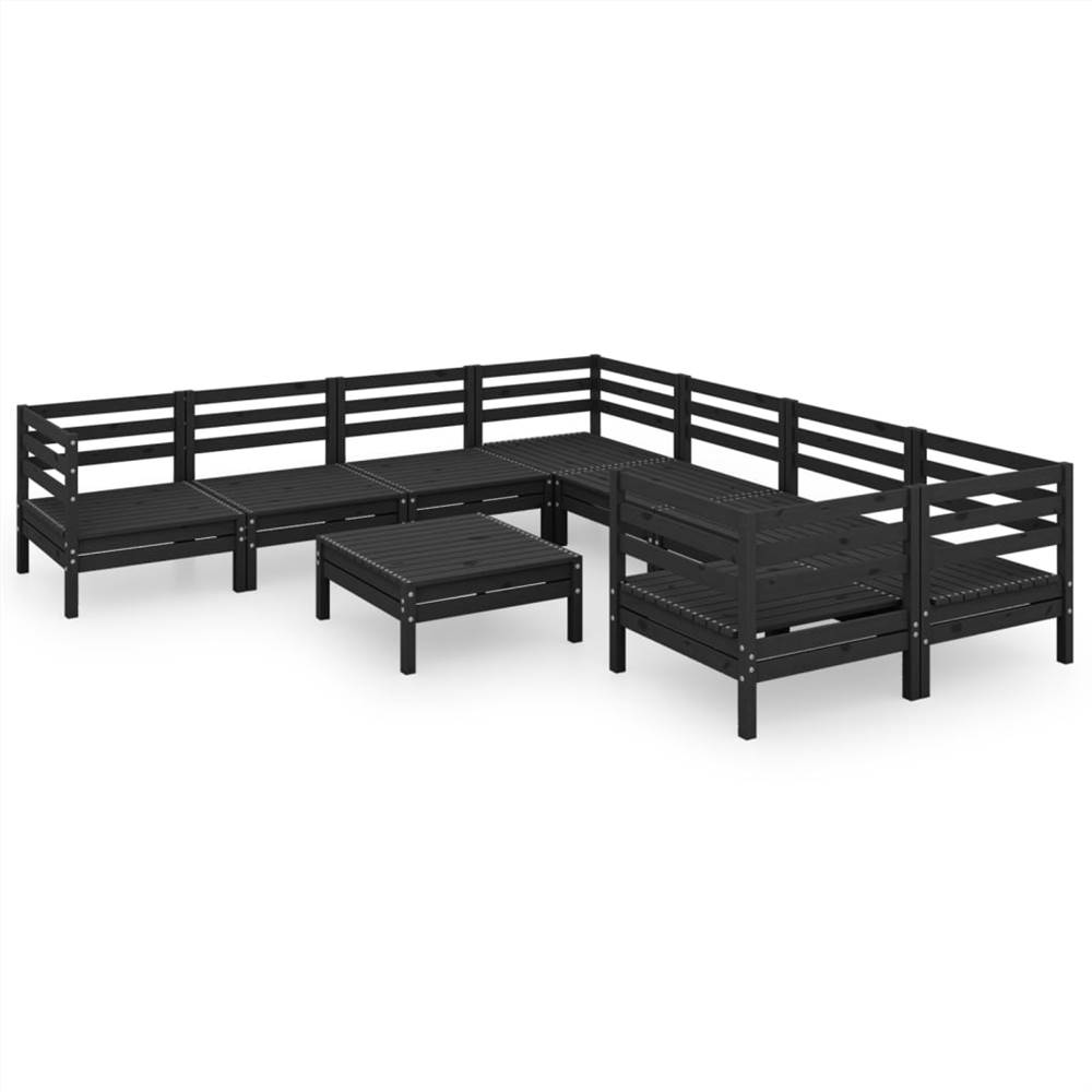 

9 Piece Garden Lounge Set Black Solid Pinewood