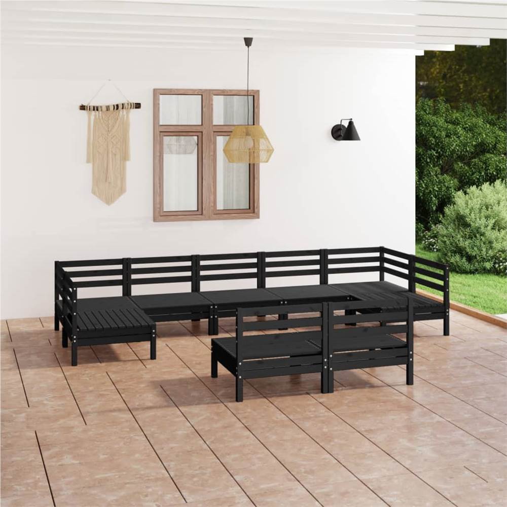 

9 Piece Garden Lounge Set Black Solid Pinewood