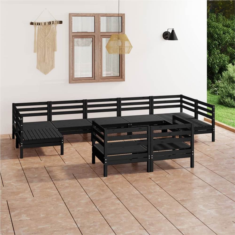 

9 Piece Garden Lounge Set Black Solid Pinewood