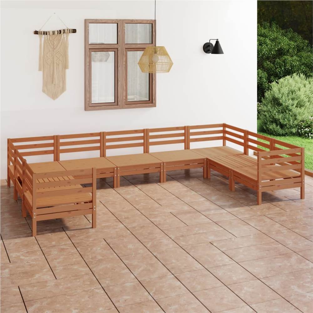 

9 Piece Garden Lounge Set Honey Brown Solid Pinewood