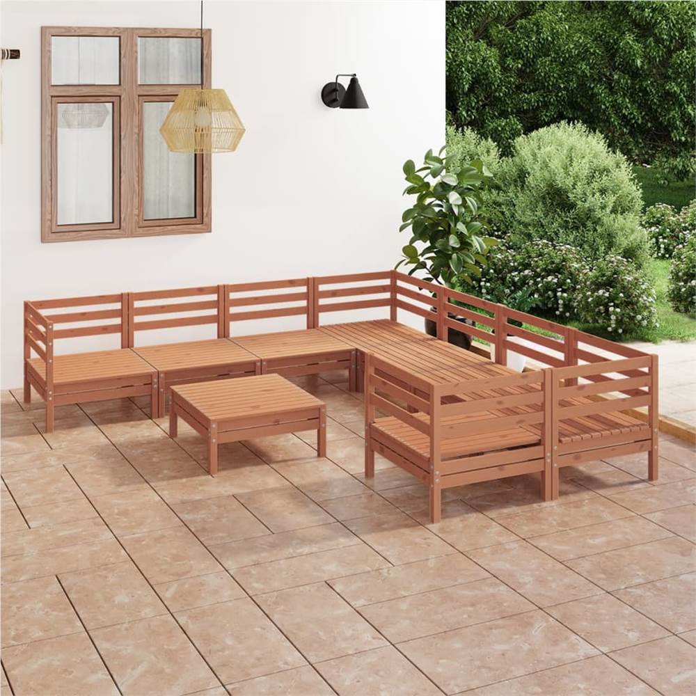 

9 Piece Garden Lounge Set Honey Brown Solid Pinewood