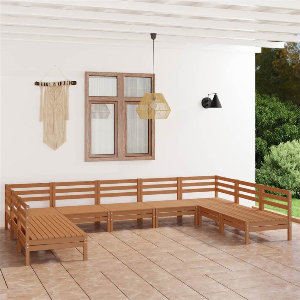 

9 Piece Garden Lounge Set Honey Brown Solid Pinewood