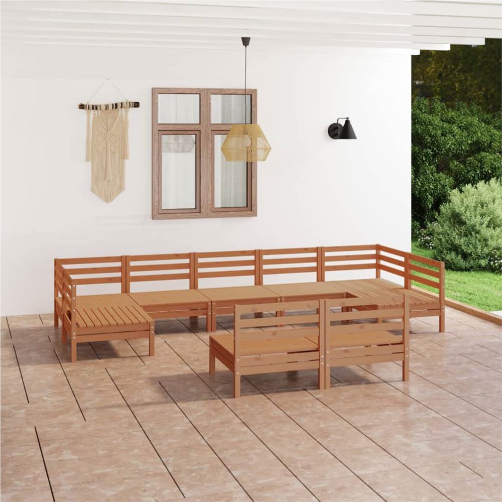 

9 Piece Garden Lounge Set Honey Brown Solid Pinewood
