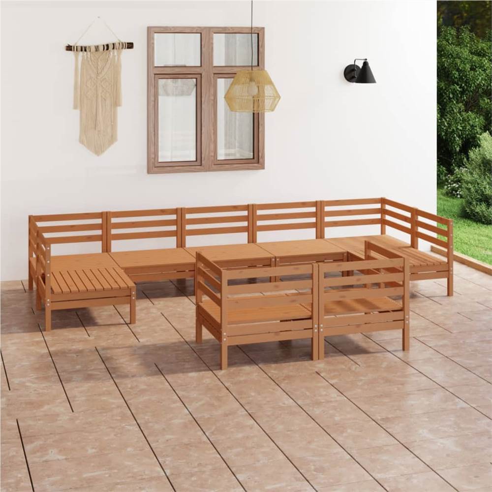 

9 Piece Garden Lounge Set Honey Brown Solid Pinewood