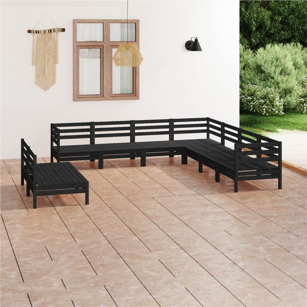

9 Piece Garden Lounge Set Solid Pinewood Black