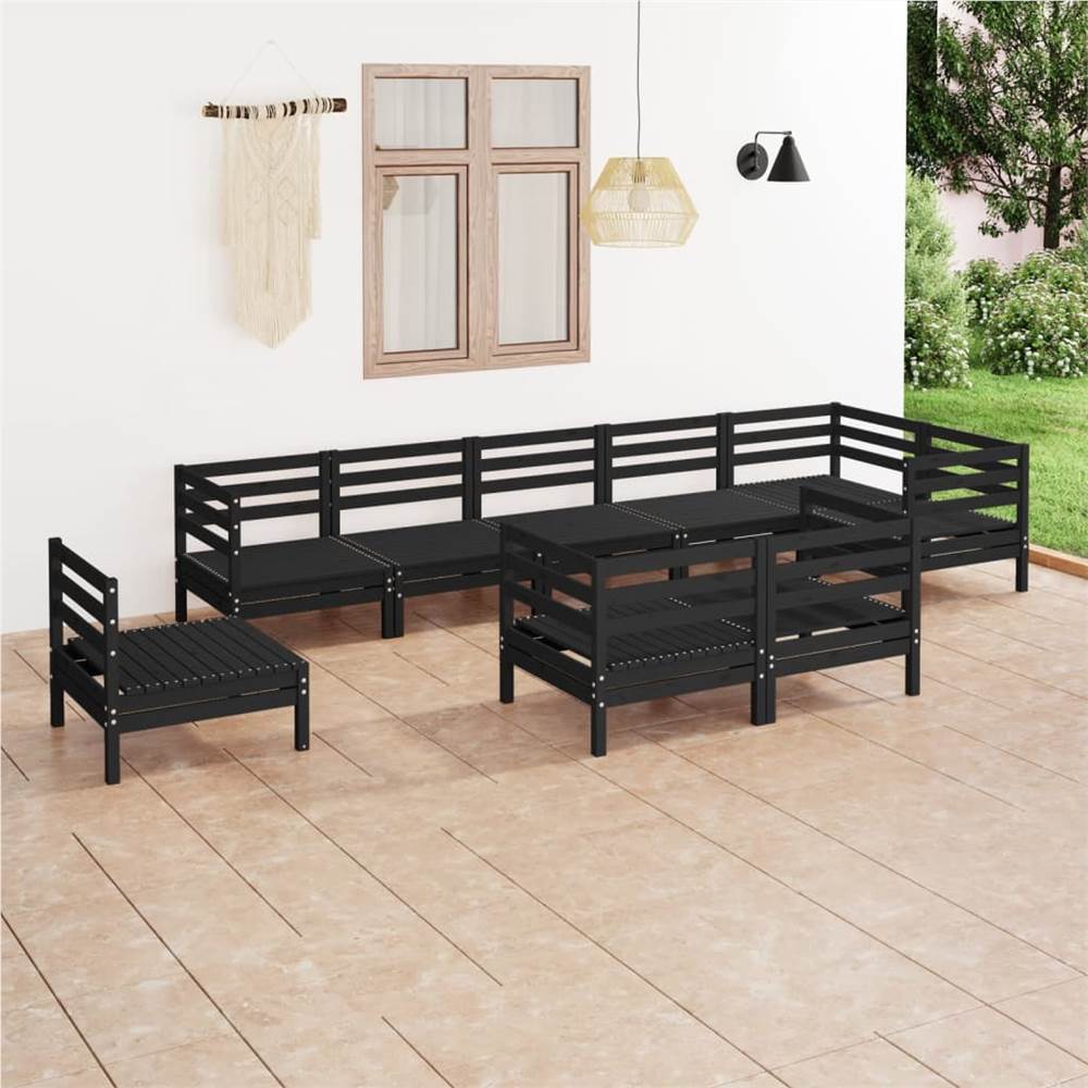 

9 Piece Garden Lounge Set Solid Pinewood Black