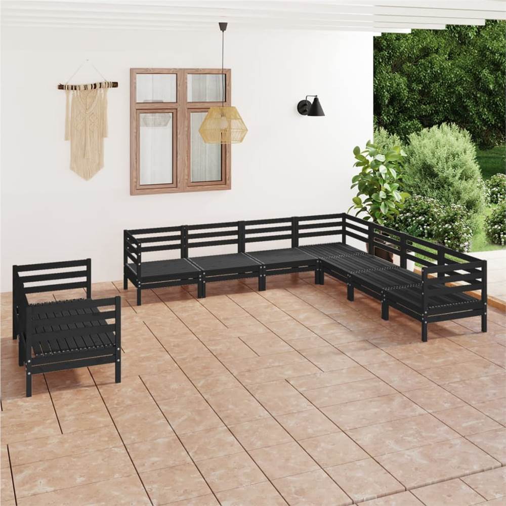 

9 Piece Garden Lounge Set Solid Pinewood Black