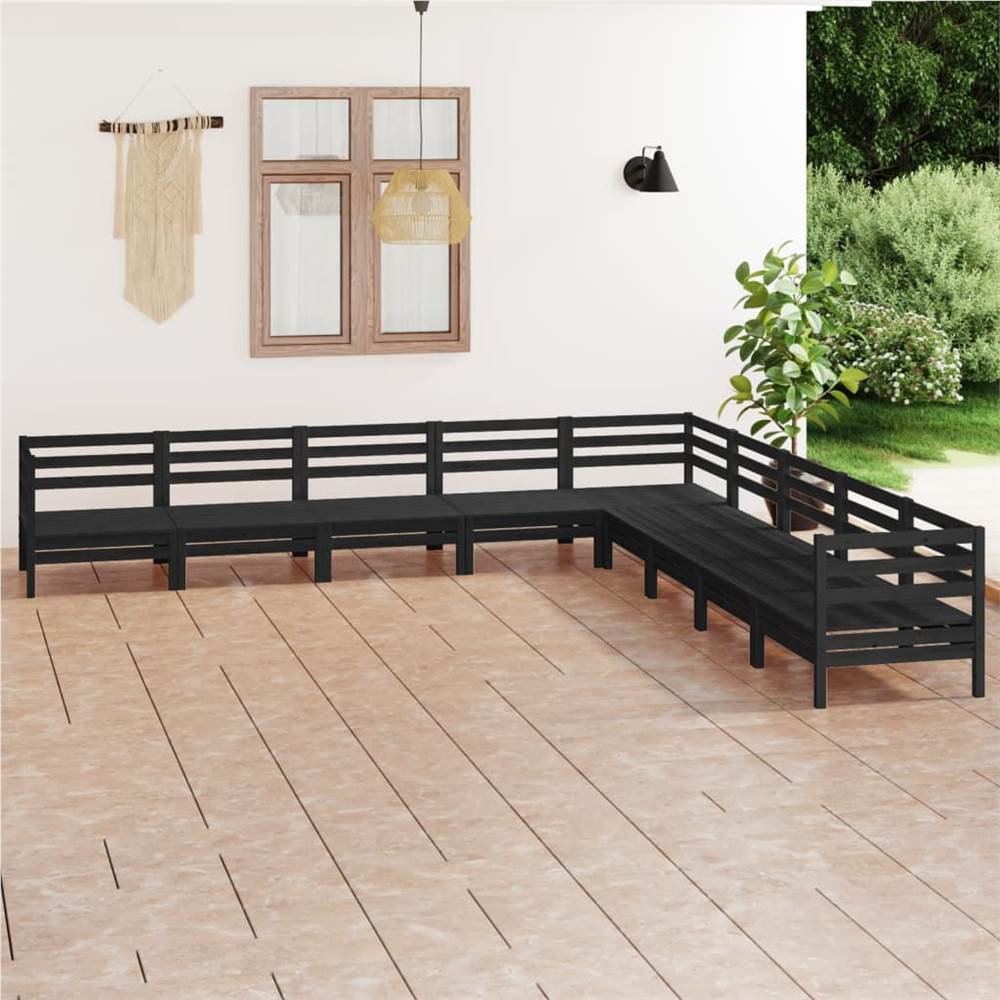 

9 Piece Garden Lounge Set Solid Pinewood Black