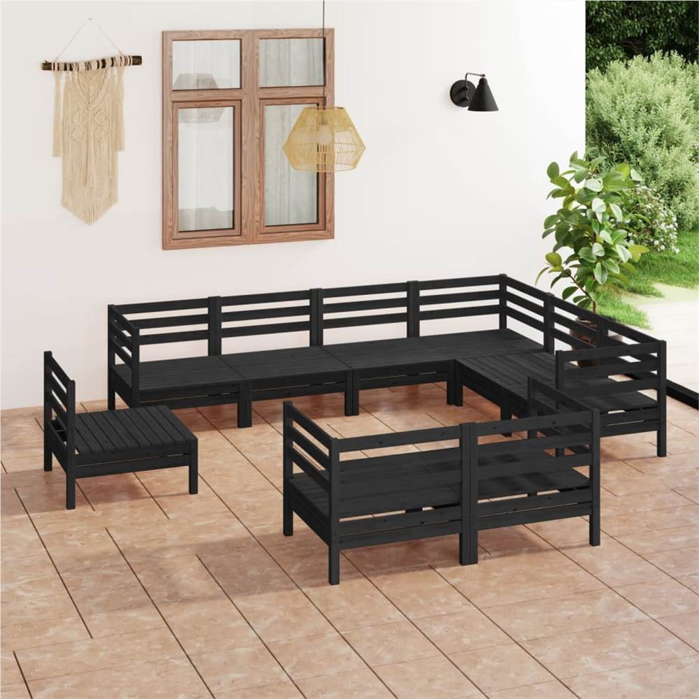 

9 Piece Garden Lounge Set Solid Pinewood Black