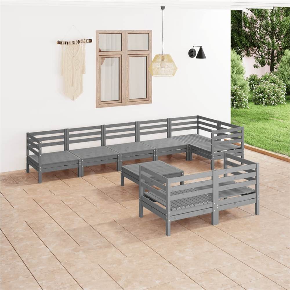 

9 Piece Garden Lounge Set Solid Pinewood Grey