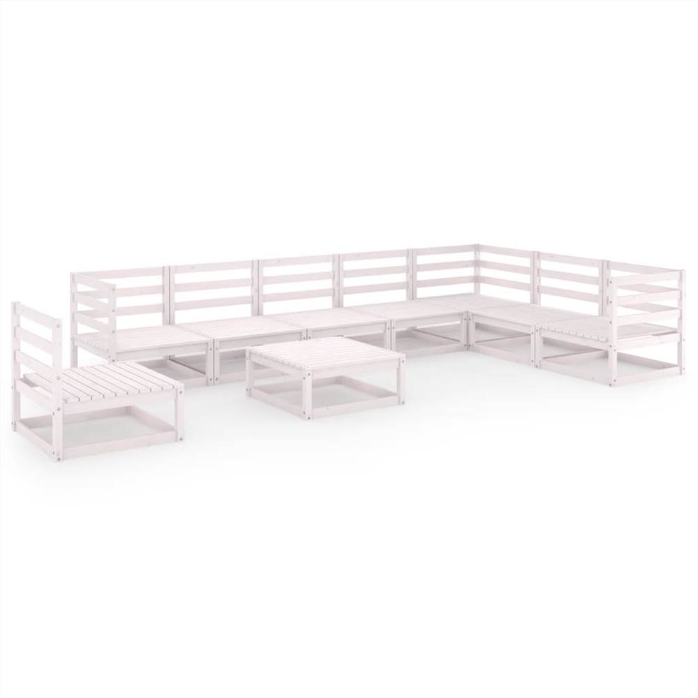 

9 Piece Garden Lounge Set White Solid Pinewood
