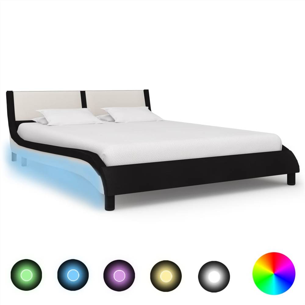 

Bed Frame with LED Black and White Faux Leather 135x190 cm