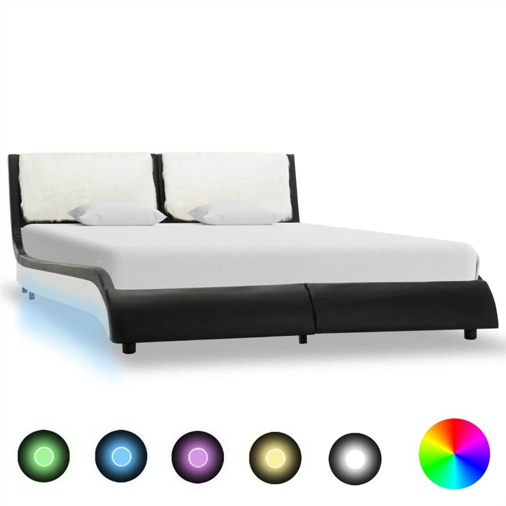 

Bed Frame with LED Black and White Faux Leather 135x190 cm