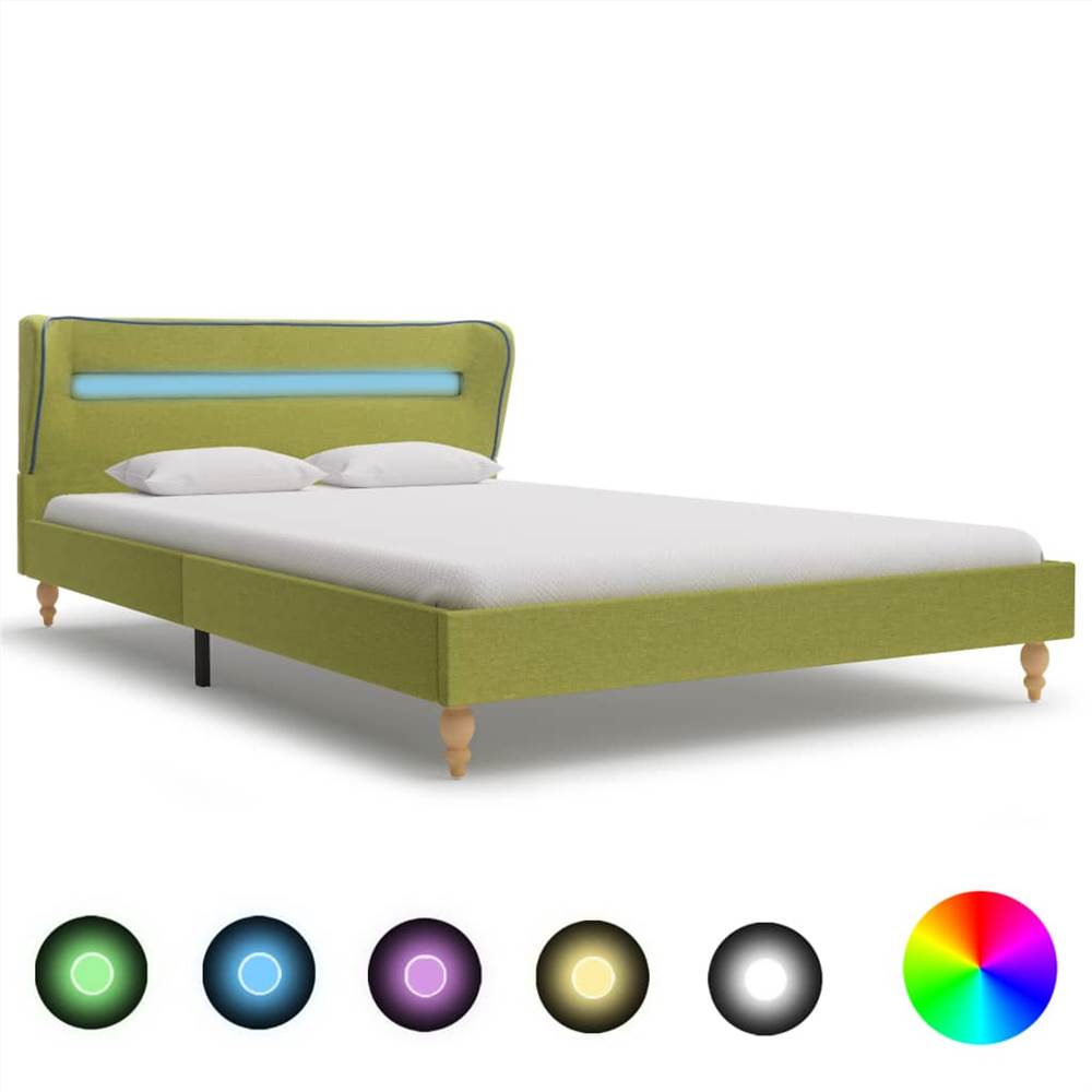 

Bed Frame with LED Green Fabric 120x190 cm
