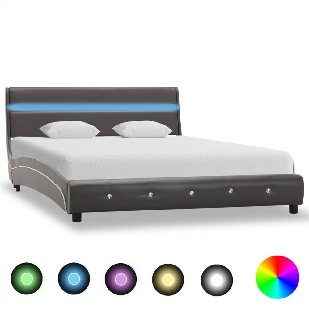 

Bed Frame with LED Grey Faux Leather 135x190 cm