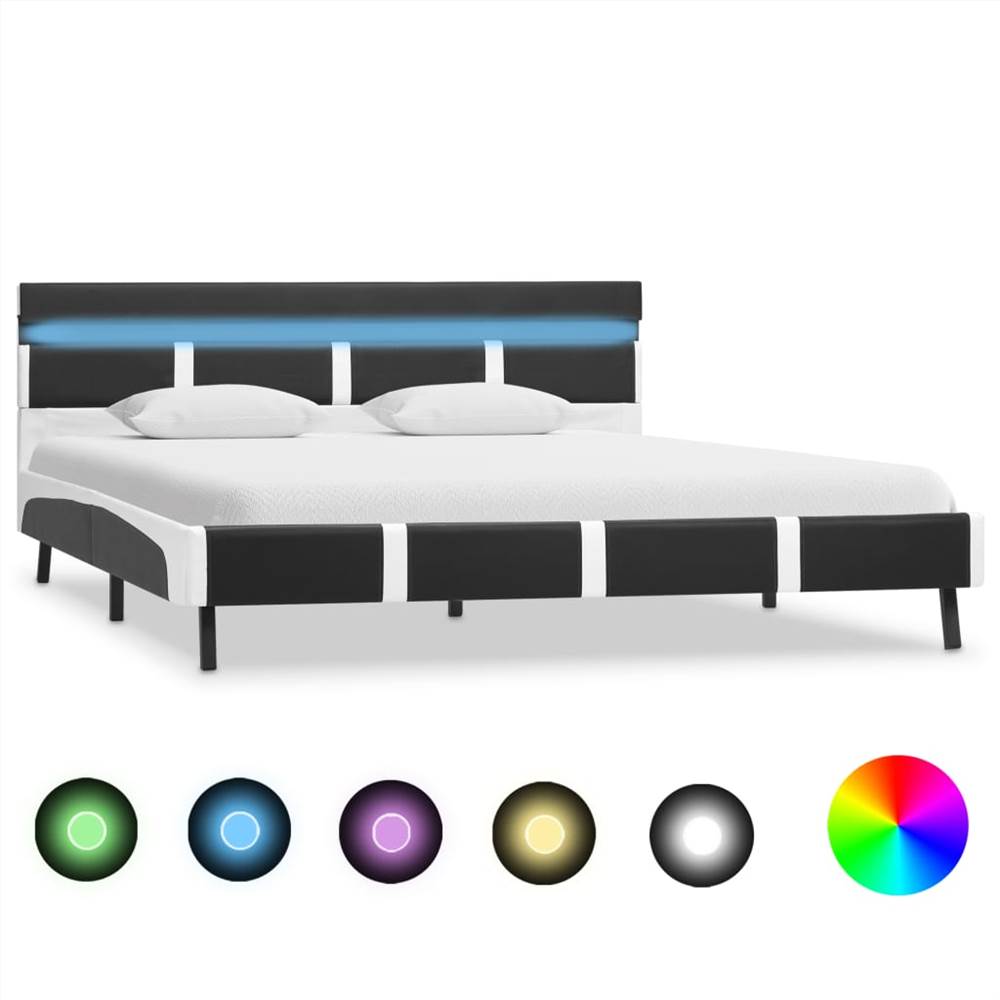 

Bed Frame with LED Grey and White Faux Leather 135x190 cm