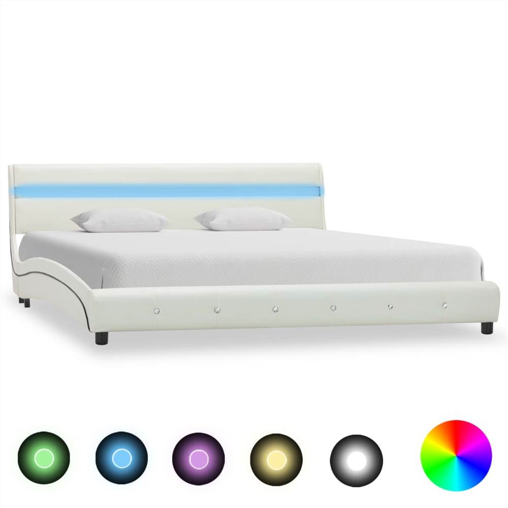 

Bed Frame with LED White Faux Leather 150x200 cm