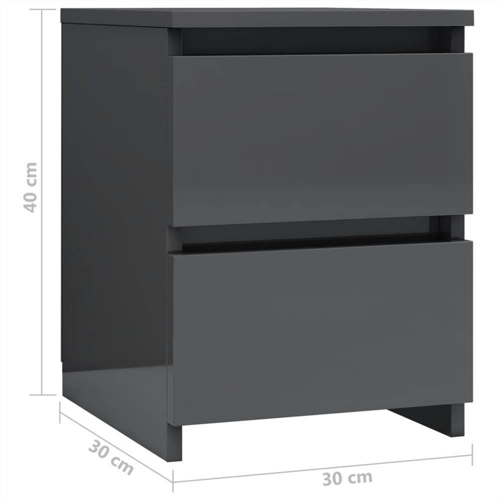 Bedside Cabinet High Gloss Grey 30x30x40 cm Chipboard