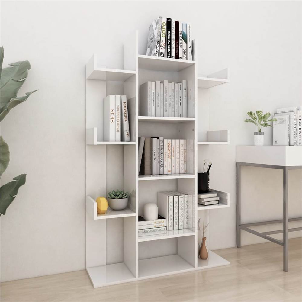 Book Cabinet High Gloss White 86x25.5x140 cm Chipboard