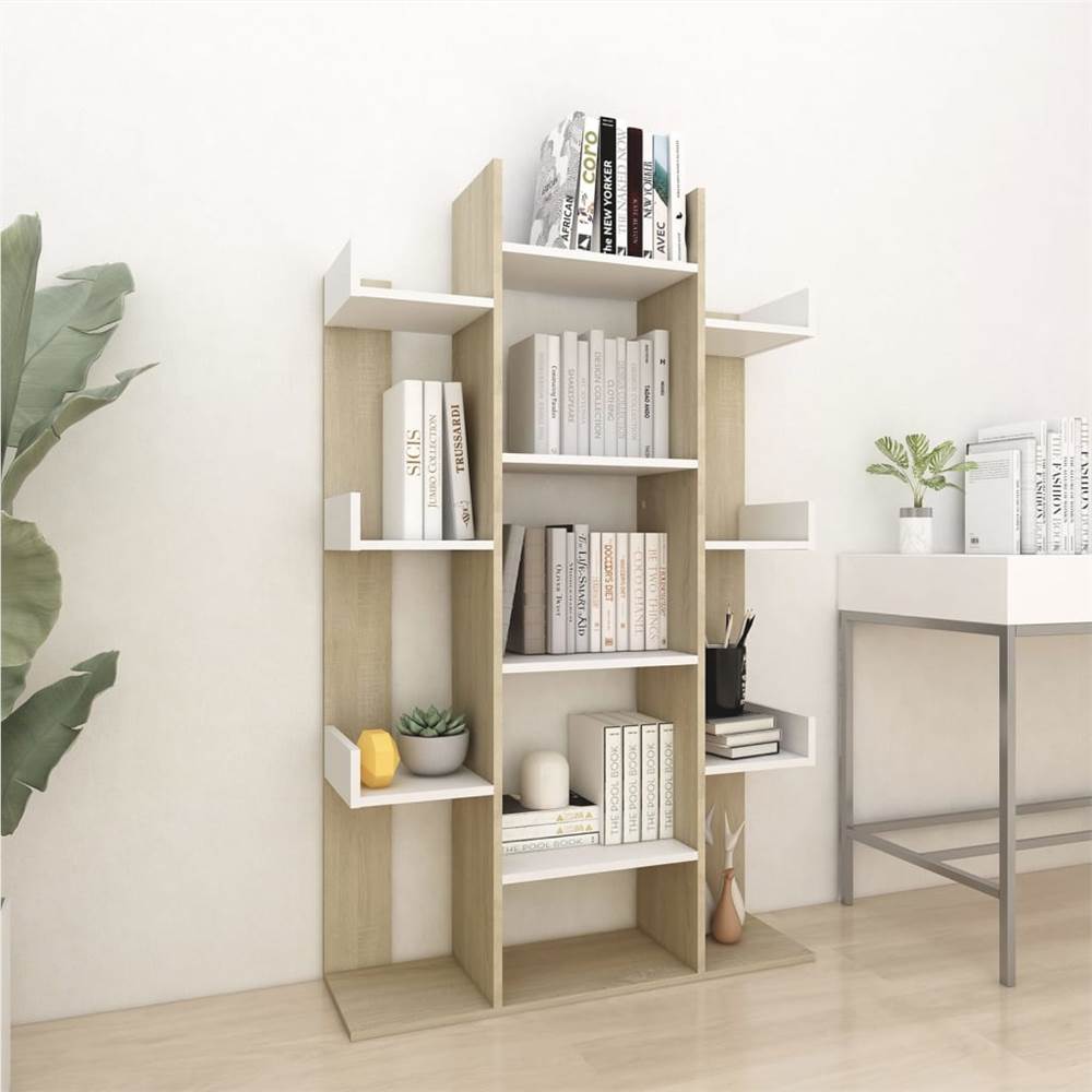 

Book Cabinet White and Sonoma Oak 86x25.5x140 cm Chipboard