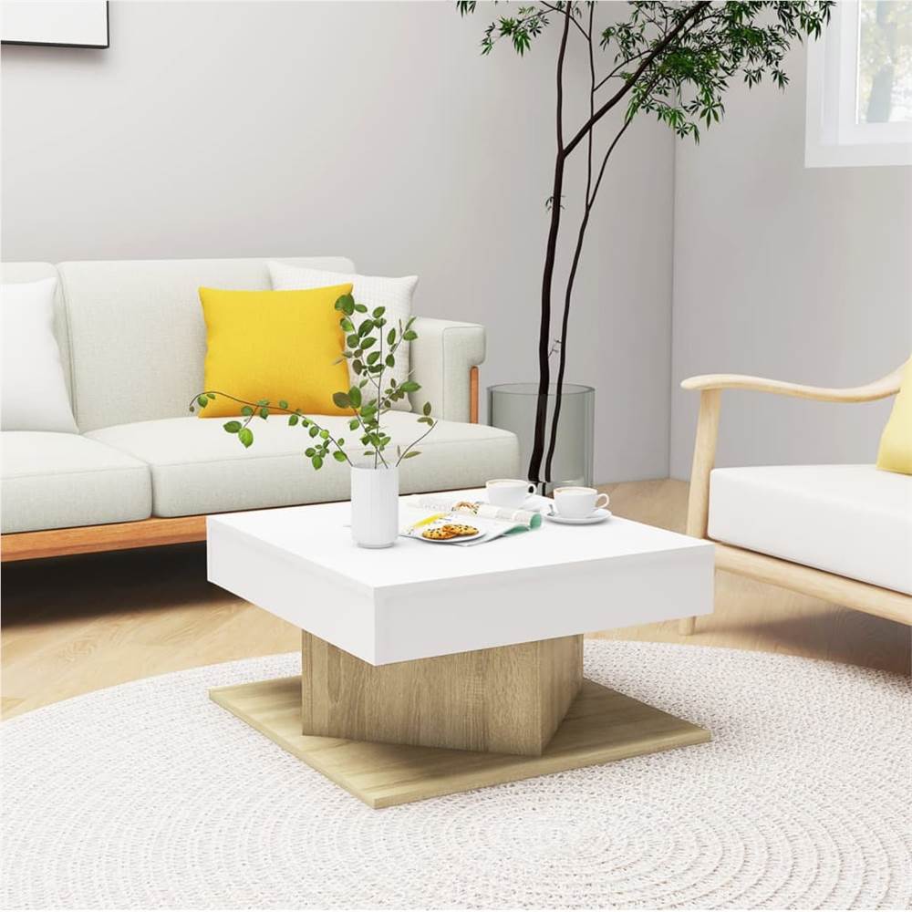 

Coffee Table White and Sonoma Oak 57x57x30 cm Chipboard