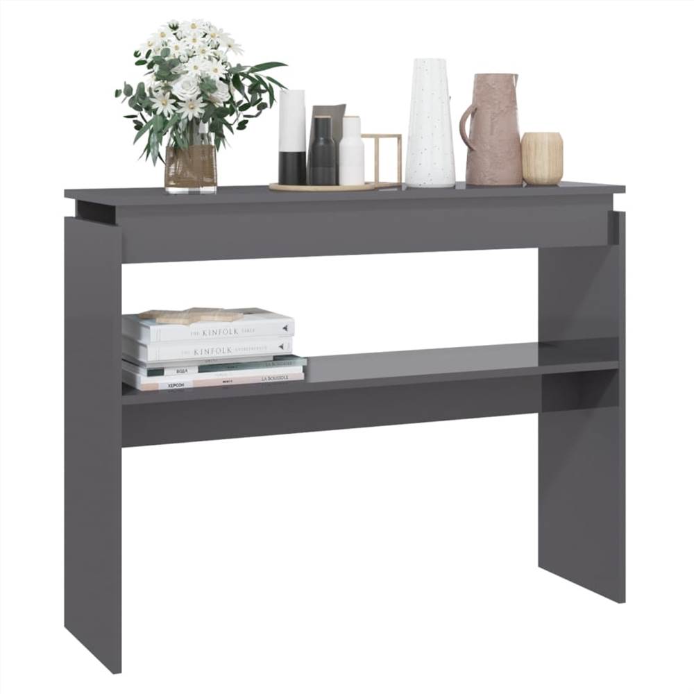 Console Table High Gloss Grey 102x30x80 cm Chipboard