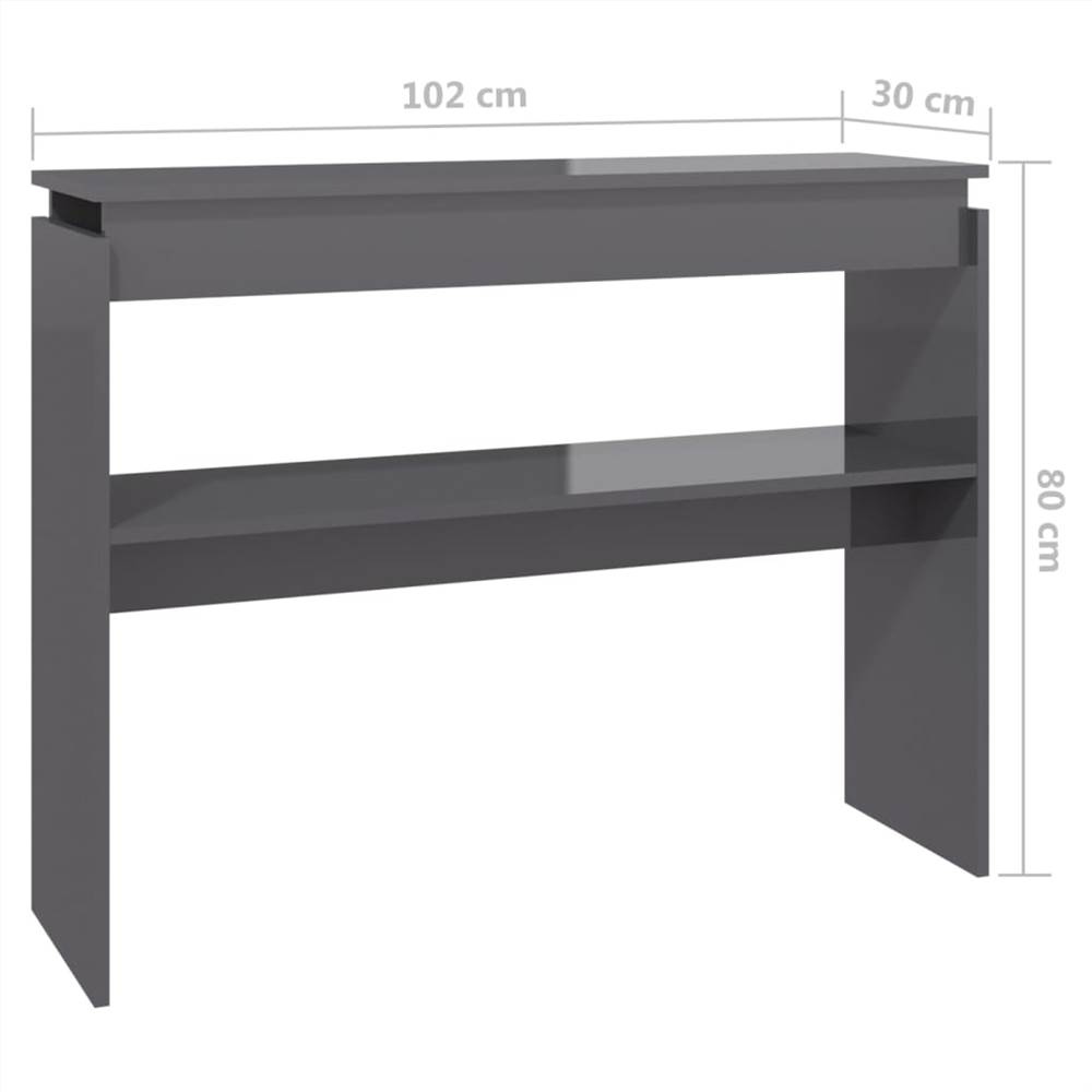 Console Table High Gloss Grey 102x30x80 cm Chipboard