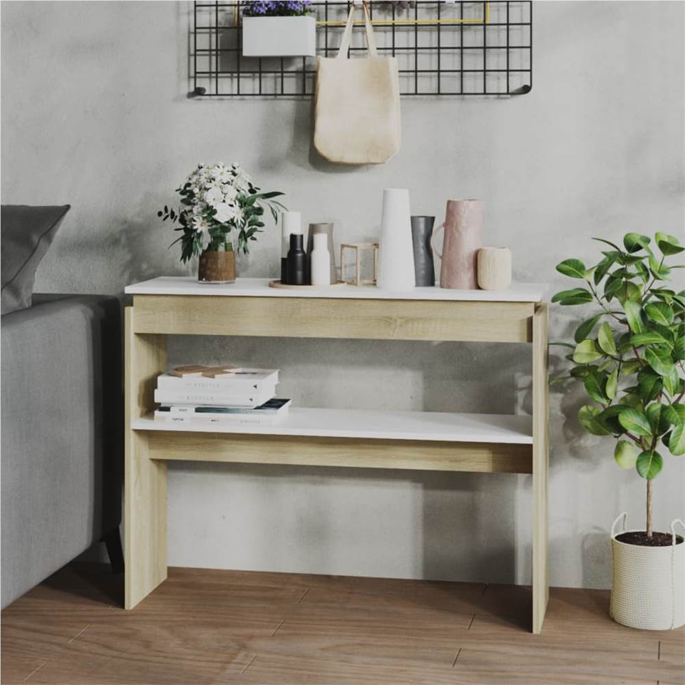 

Console Table White and Sonoma Oak 102x30x80 cm Chipboard