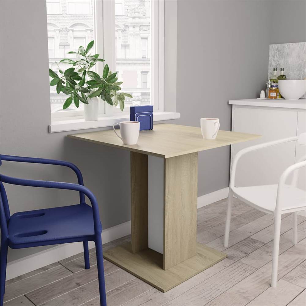 

Dining Table White and Sonoma Oak 80x80x75 cm Chipboard