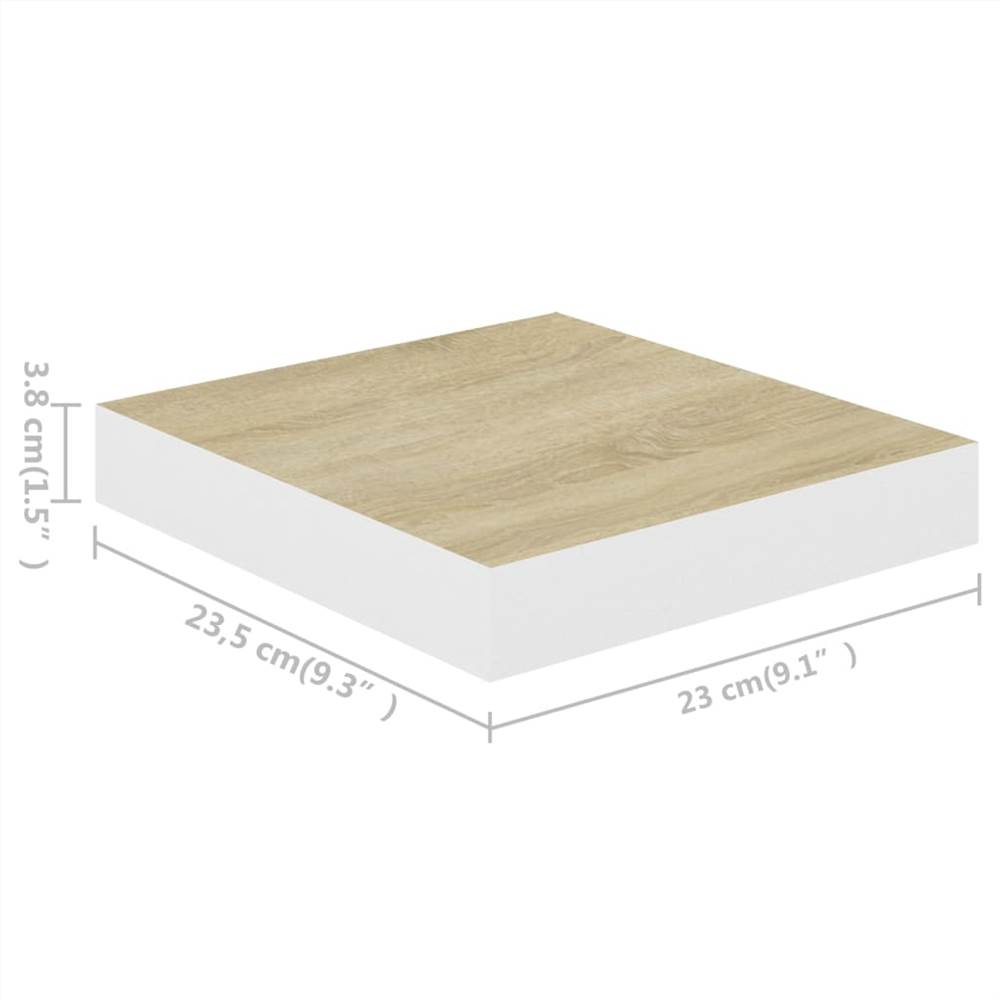 Floating Wall Shelves 2 pcs Oak and White 23x23.5x3.8 cm MDF
