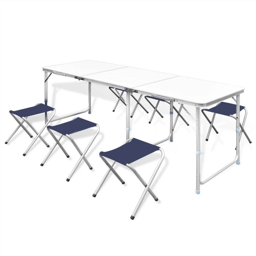 طاولة تخييم قابلة للطي مع 6 براز بارتفاع قابل للتعديل 180x60 سم