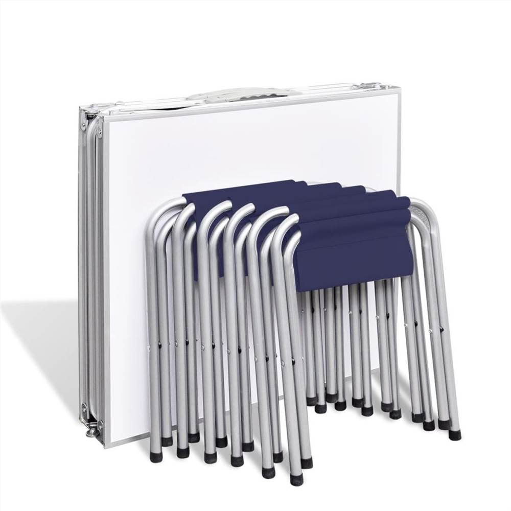 Foldable Camping Table Set with 6 Stools Height Adjustable 180x60cm 16 Foldable Camping Table Set with 6 Stools Height Adjustable 180x60cm