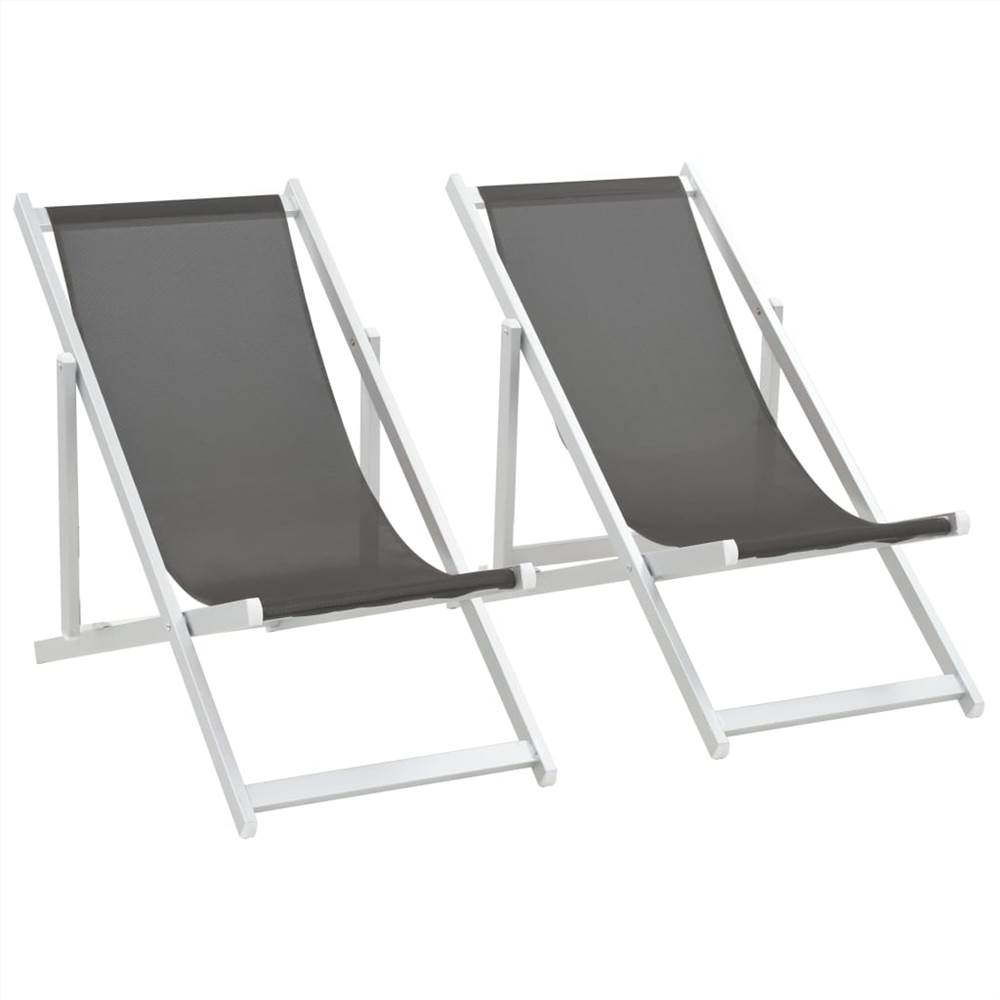 

Folding Beach Chairs 2 pcs Aluminium and Textilene Grey