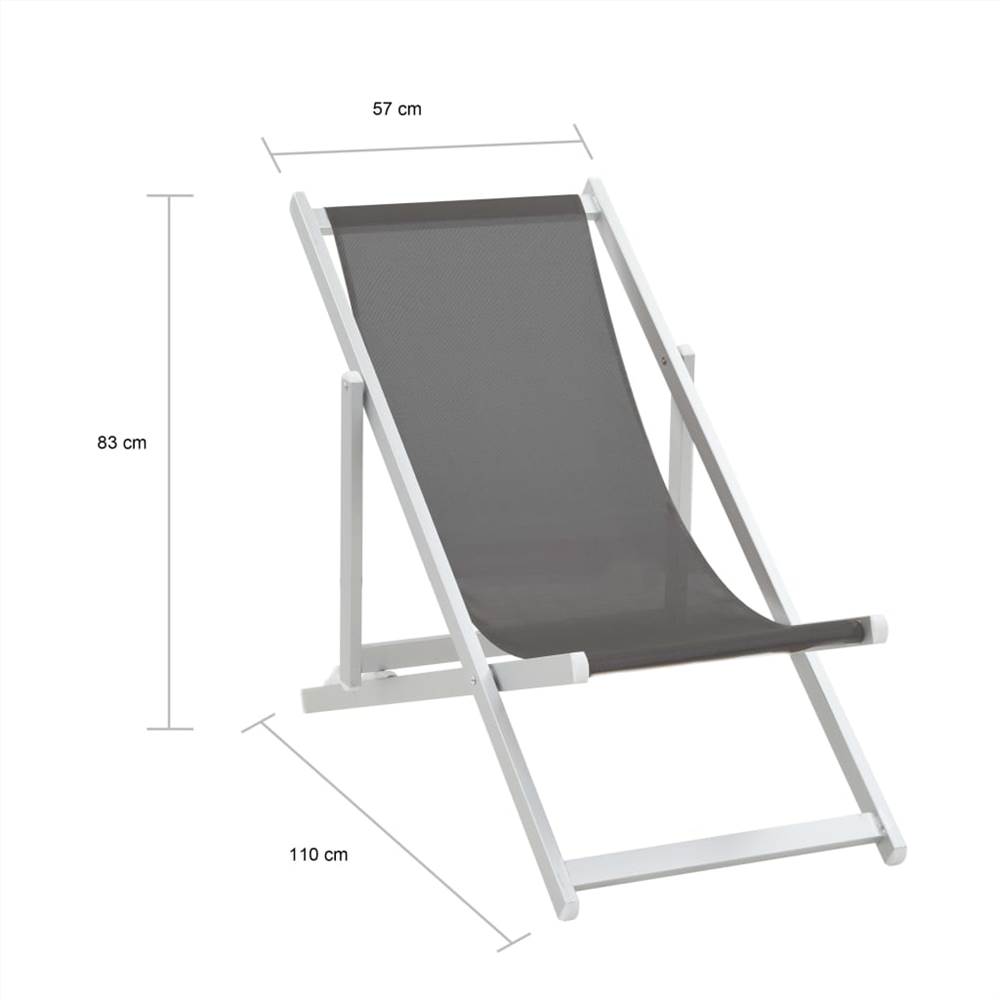 Folding Beach Chairs 2 pcs Aluminium and Textilene Grey