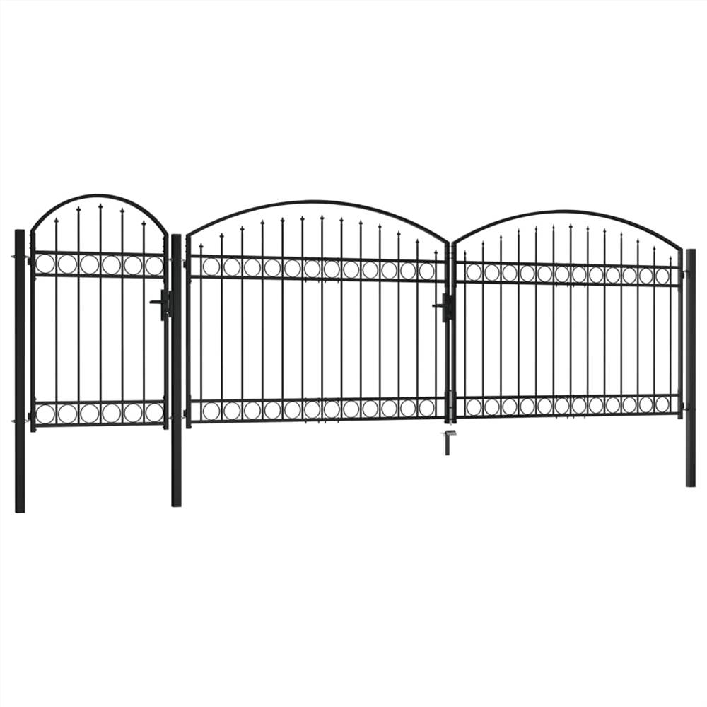 Garden Fence Gate with Arched Top Steel 1.75x5 m Black