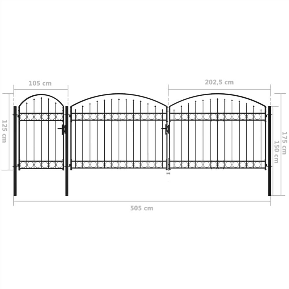 Garden Fence Gate with Arched Top Steel 1.75x5 m Black