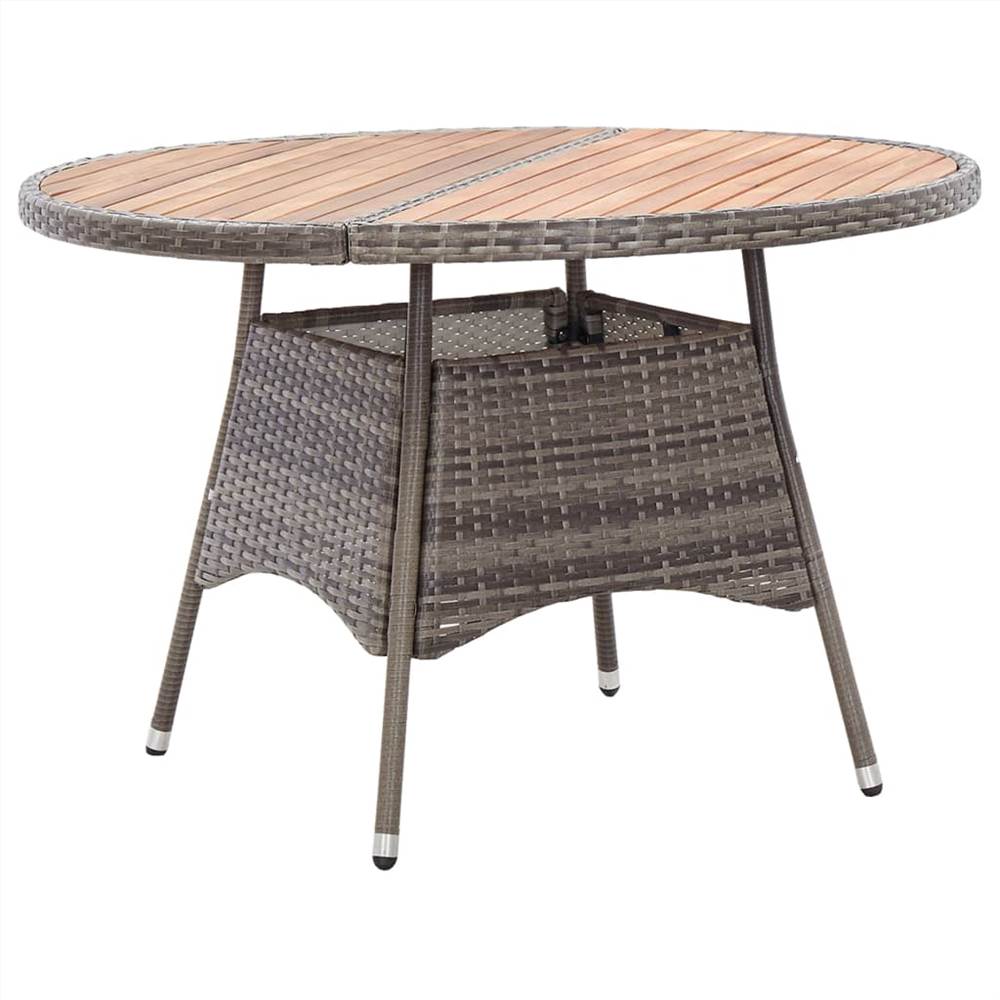 

Garden Table Grey 115x74 cm Poly Rattan and Acacia Wood