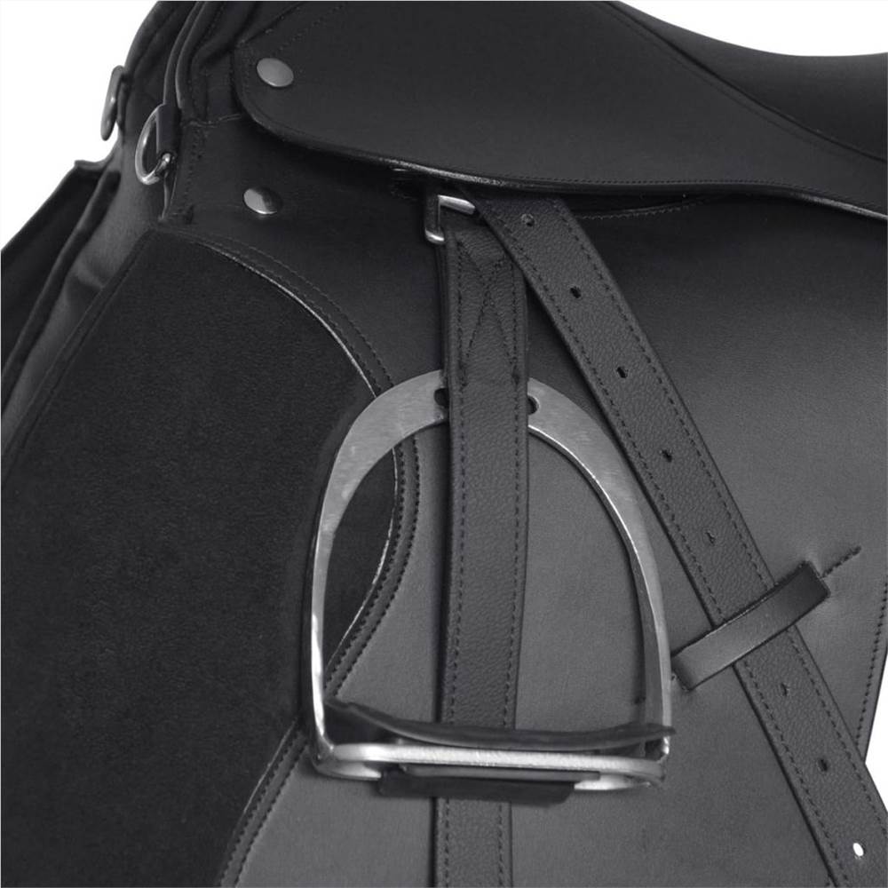 Horse Riding Saddle Set 17,5" Real leather Black 12 cm 5-in-1