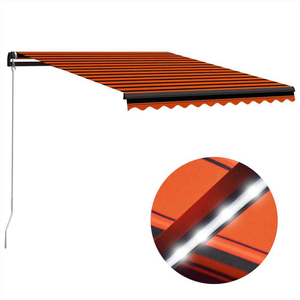 

Manual Retractable Awning with LED 350x250 cm Orange and Brown