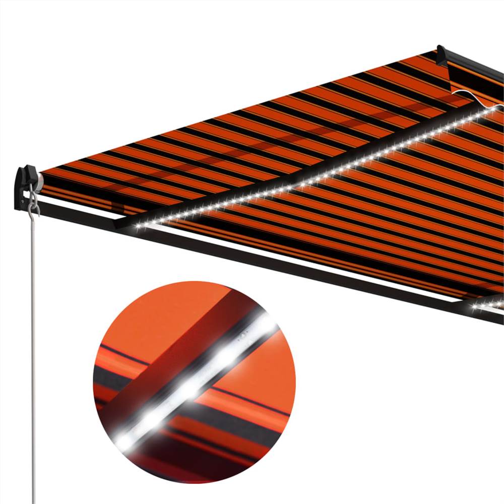 Manual Retractable Awning with LED 600x300 cm Orange and Brown