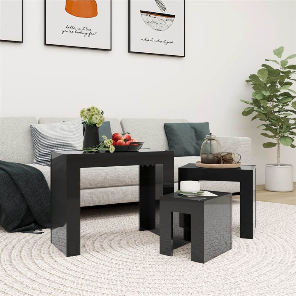 

Nesting Coffee Tables 3 pcs High Gloss Black Chipboard