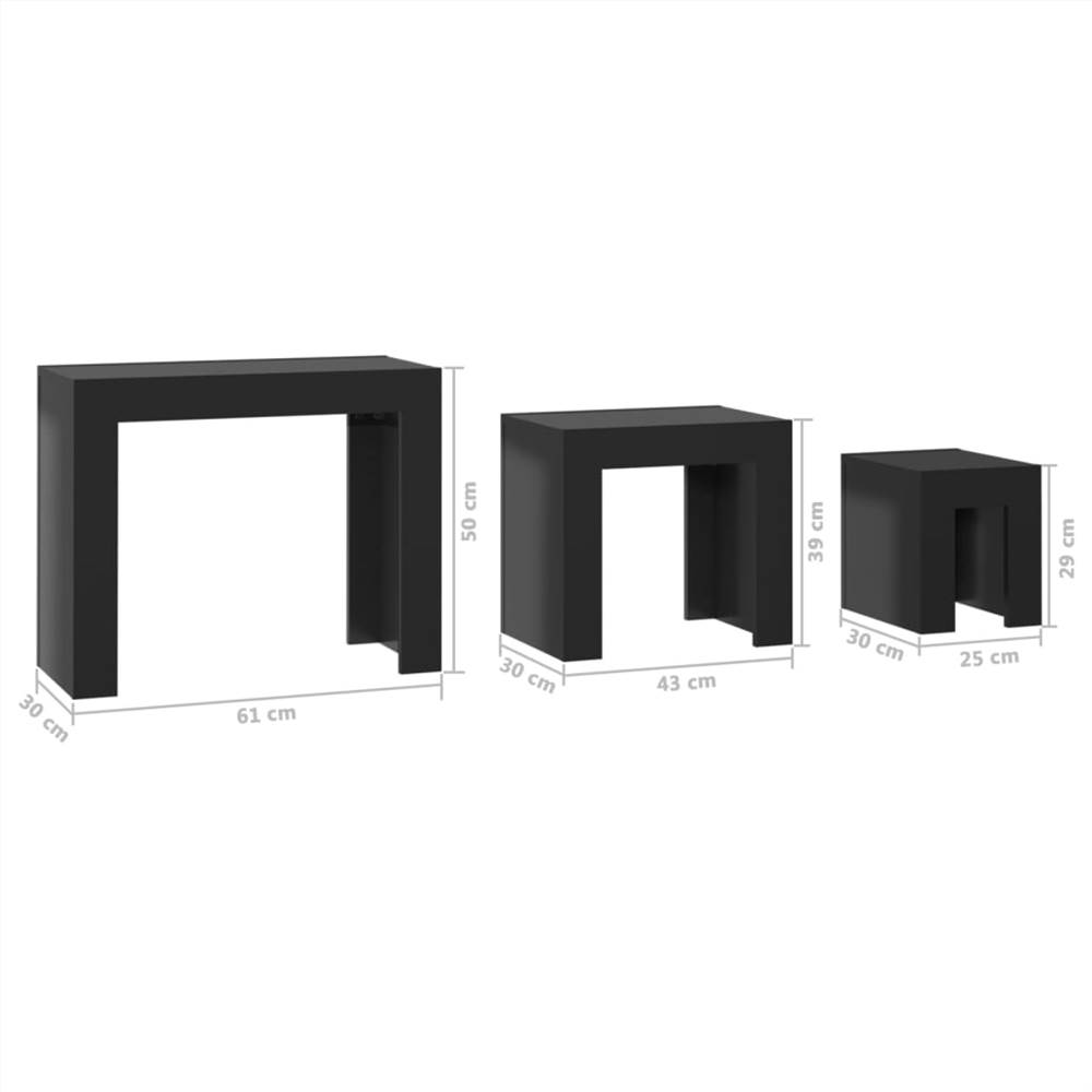 Nesting Coffee Tables 3 pcs High Gloss Black Chipboard