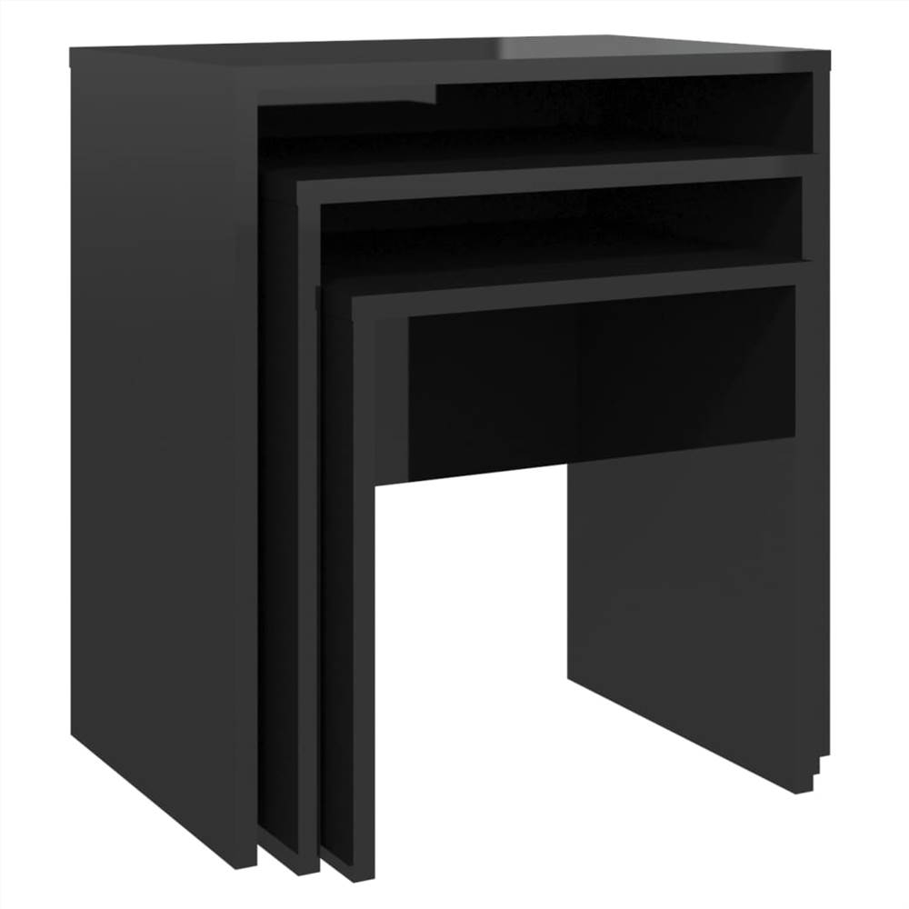 Nesting Coffee Tables 3 pcs High Gloss Black Chipboard