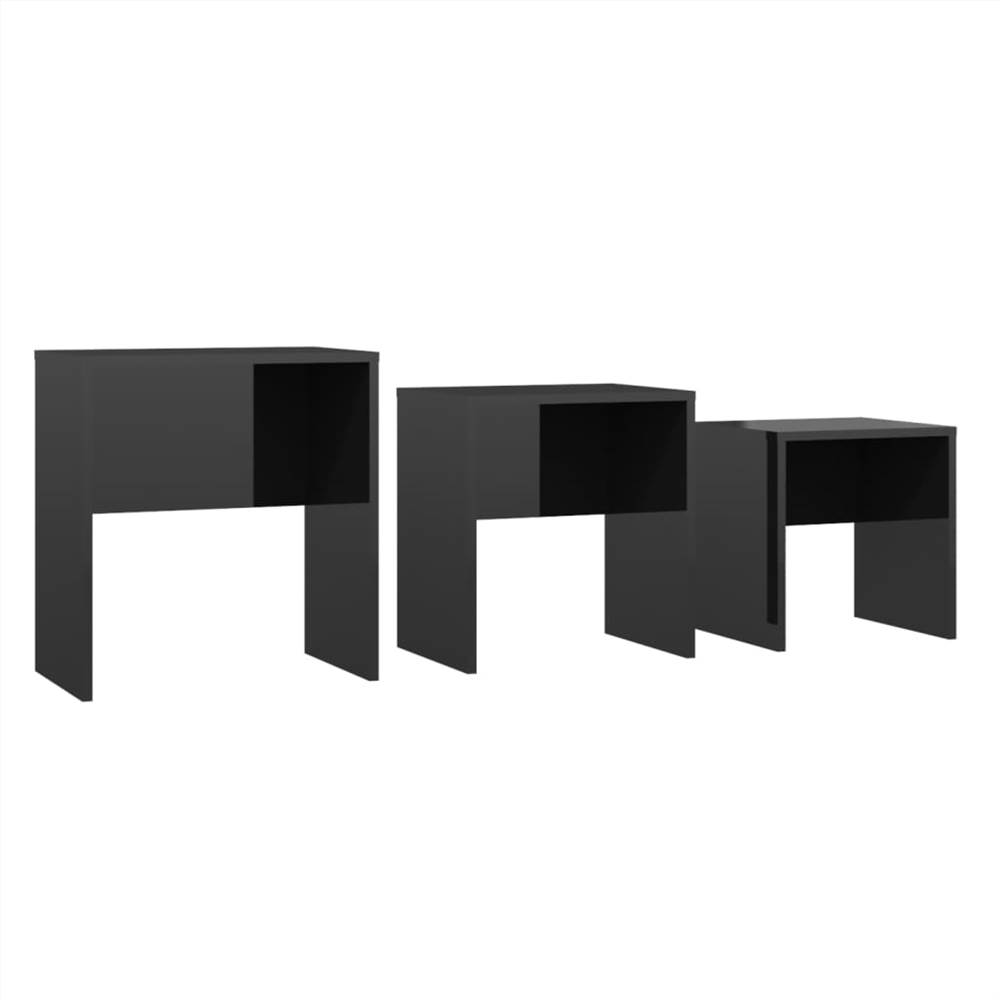 Nesting Coffee Tables 3 pcs High Gloss Black Chipboard