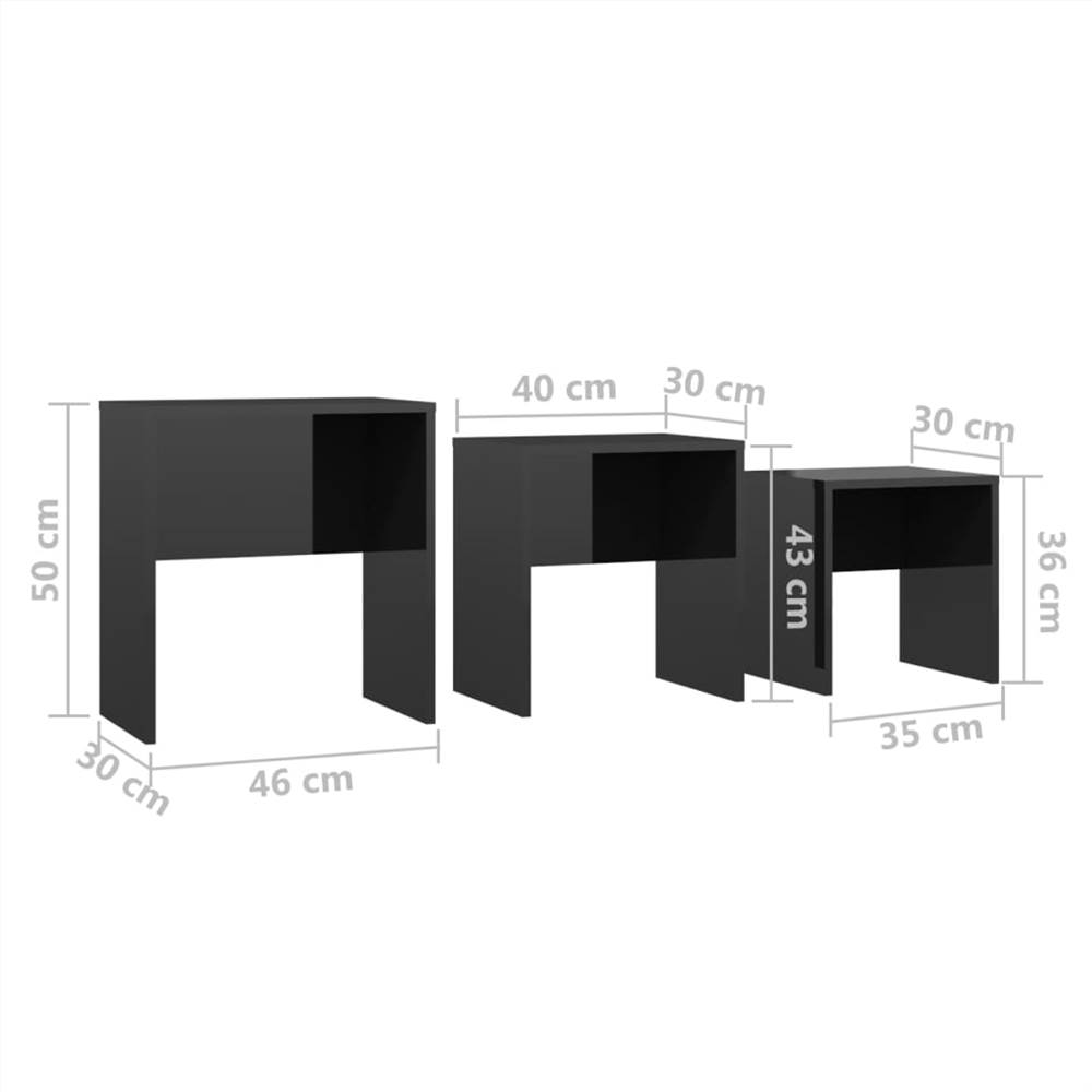 Nesting Coffee Tables 3 pcs High Gloss Black Chipboard