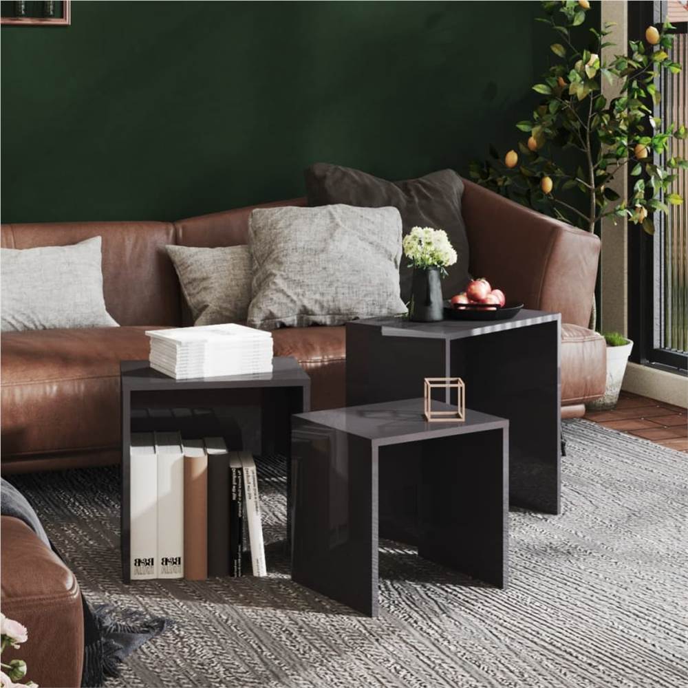 

Nesting Coffee Tables 3 pcs High Gloss Grey Chipboard