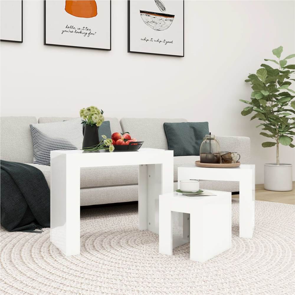 

Nesting Coffee Tables 3 pcs High Gloss White Chipboard