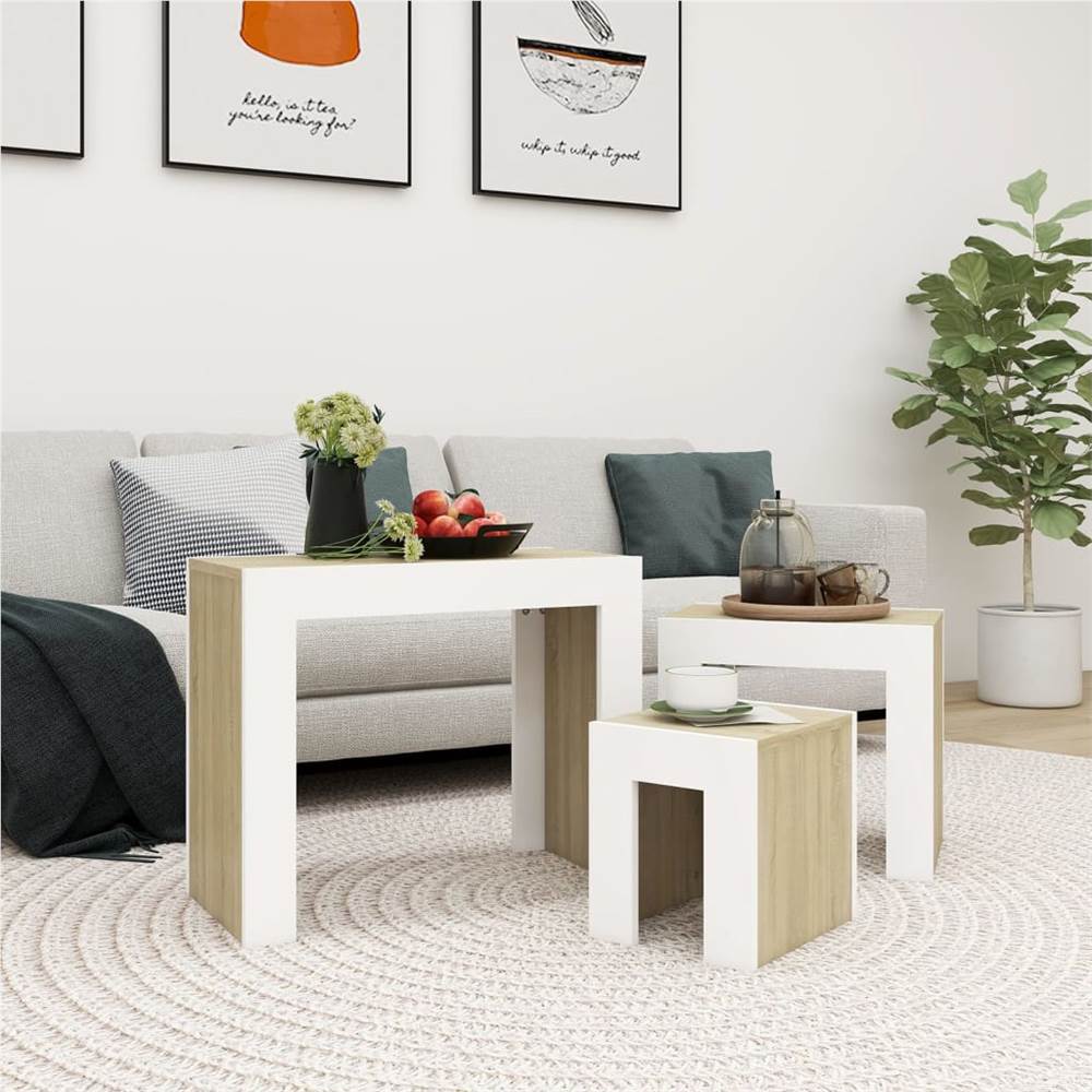 

Nesting Coffee Tables 3 pcs White and Sonoma Oak Chipboard